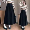Falda larga para mujer 2026 otoño e invierno nueva de cintura alta estilo coreano con dobladillo ancho, plisada, de pana, midi, que oculta las caderas y estiliza.