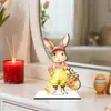 Adornos de Conejo de Madera de Pascua Transfronterizos, Formas de Conejo de Dibujos Animados Pintadas, Atmósfera Festiva, Artesanías de Madera de Escritorio