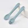 Alimento Complementario Tenedor y Cuchara de Silicona, Cuchara de Entrenamiento para Aprender a Comer para Niños de Grado Alimentario, Juego de Vajilla para Bebé, Certificado de Grado Alimentario