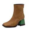 Botines de tacón alto con puntera cuadrada y bloques de color para mujer de talla grande, estilo europeo y americano, comercio exterior 1004