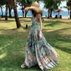 [Estilo Boho] Vestido Retro con Tirantes, Vestido Largo Femenino sin Espalda para Vacaciones en la Playa