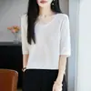 Top de punto liso de manga corta para mujeres petite, top elegante, nueva camiseta de seda helada de verano 2026
