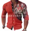Nueva Moda Otoño 2024 para Hombre Camisa de Manga Larga con Estampado Animal Camisa Casual de Manga Larga para Hombre con Cuello Alto