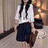 25310 Gran Aimei Yiyuan 2025 Verano Nuevo Único Color Sólido Edición de Malla Holgada Camiseta Pantalones Cortos de Cintura Alta Adelgazantes Modernos