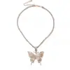 Colar de corrente cruzada europeu e americano joia retrô simples com incrustação de diamante feminino criativo mix and match conjunto de colar borboleta com incrustação de diamante