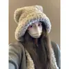 Gorro de Lana Tejido Cálido para Otoño e Invierno para Mujer, Gorro con Protección para los Oídos para Mamá Ciclista, Gorro Integrado con Bufanda, A Prueba de Frío
