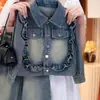 Conjunto Jeans para Meninas Outono Novo Estiloso Fashionável Infantil Estilo Coreano Jaqueta Jeans de Outono Calça de Cintura Alta Conjunto de Duas Peças