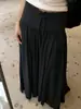 Falda-pantalón de seda negra para mujer, fina de verano, de cintura alta, caída suelta, línea A, larga, casual de pierna ancha para mujeres petite
