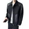 Chaqueta de cuero patchwork para hombre, estilo coreano, elegante y versátil, con cuello de solapa, nueva tendencia de moda para primavera y otoño