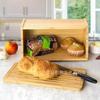 Panera para Encimera de Cocina Contenedor de Almacenamiento de Pan de Madera de Bambú con Tapa de Tabla de Cortar Extraíble