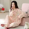 Algodón Lycra Pijama de Manga Larga para Mujer 2026 Nuevo Primavera y Otoño Dibujos Animados Dulce Holgado Conjunto de Cardigan Ropa de Casa