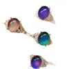 Anillo de Ópalo Sensible a la Temperatura que Cambia de Color de Lujo Ligero para Mujer, Cabujón Ovalado Incrustado de Diamantes, Anillo de Dedo Índice Moderno y Único con un Toque de Alta Gama y Estilo Versátil