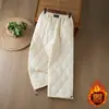 Pantalones de algodón ligeros estilo europeo rellenos de plumón para mujer, diseñados para uso en exteriores en invierno, con corte recto, cordón y puños elásticos, parecidos a los pantalones tipo harén.