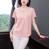 Playera Casual de Manga Corta Estilo Coreano para Mujer Holgada Talla Grande 2025 Verano Nuevo Top Bordado para Mamá Trendy