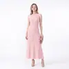 Elegante e feminino vestido de malha rosa de gola redonda sem mangas com acinturamento, fio de borboleta, comprimento médio, para comércio transfronteiriço