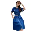 Vestido vaquero de tiro real para mujer, nuevo vestido de verano francés retro con cintura adelgazante, falda larga tipo A con cinturón