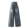 Jeans de pierna ancha plisados de cintura alta estilo americano 2026 para mujer, lavados y desgastados, muy acampanados, hasta el suelo, de corte holgado, jeans fluidos