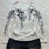 Camiseta de Manga Larga para Mujer de Otoño Transfronteriza con Tachuelas Cruzadas, Cuello Bajo, Ceñida a la Cintura, Corte Ajustado, Estilo Y2K
