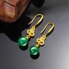 Aretes Elegantes de Moda con Zircón Incrustado, Calcedonia Verde, Flor, Cuentas Redondas, Clásicos Retro, Oro Arena Madre para Mujer