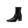 Nueva colección de otoño e invierno: botines retro de cuero suave con punta cuadrada, botas estilo Martin de tacón grueso, botas de tacón alto con cremallera trasera y botas de ajuste ceñido para mujer
