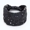 Faixa de Cabeça com Aba Larga e Nó, Faixa de Cabeça Antiderrapante Estilo Étnico, Acessórios de Cabelo para Mulheres e Meninas, Fitas com Padrão Xadrez de Estrelas e Luas