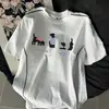 Camiseta Estampada Divertida de Filhote de Cachorro Desenho Animado Manga Curta para Mulheres 2025 Verão Novo Estilo Costura em Linha Roupas de Trabalho Vintage Top
