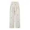 Estilo Europeo y Americano Retro Estampado de Cerezas Fruncido Ajustado Corto Camisola Superior Pantalones de Pierna Ancha de Cintura Alta Conjunto Dulce y Picante