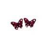 Pendientes de Mariposa de Perla para Mujer Otoño e Invierno Pendientes Rojos Afelpados Lindos Dulces Pendientes con Pasador de Plata 925 Nuevo Estilo Chino Estilo Nacional