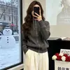 Suéter Cinza Novo para Primavera e Outono com Gola Meia-Alta, Camada Base de Tricô para Mulheres, Jaqueta com Zíper e Gola Alta, Pode Ser Usada como Roupa Externa