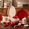 Conjunto Retro de Tigela e Prato de Cerâmica Chinesa para Uso Doméstico, Presente de Inauguração de Casa e Casamento, Caixa de Presente com Tigela e Prato, Venda por Atacado de Louça Vermelha e Hashis
