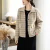 Suéter estilo Chanel, cárdigan de piel sintética de visón, ajustado estilo coreano, top corto elegante con cuello de solapa para mujer