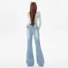 Jeans de Pierna Ancha Acampanados con Rayas Verticales Azul Claro Primavera 2026, No se Desvanecen, Tiro Medio, Adelgazantes, Versátiles, Corte Holgado para Mujer