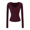 Estilo Coreano Chica Caliente Cuello en V Manga Larga Tejido Otoño Nuevo Estilo Puro Deseo Elástico Ajustado Color Sólido Capa Base Temperamento Top