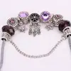 Pulsera de aleación púrpura Panjia transfronteriza con agujero grande para abalorios, atrapasueños DIY, pulsera de abalorios con colgante de copo de nieve