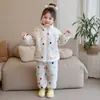 Pijama de Invierno para Niños, Espesado, para Niñas, Terciopelo de Coral, Traje Acolchado de Tres Capas, Ropa de Casa Cálida para Bebés, Ropa Exterior de Algodón