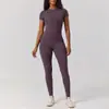 Conjunto de Roupa de Yoga Duas Peças Secagem Rápida Escovado Transfronteiriço, Conjunto de Roupa de Yoga Cor Sólida Gola Redonda Sensação de Pele Nu, Conjunto de Roupa para Esportes e Fitness