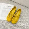 Sapatos Mary Jane de Bico Redondo com Laço Elevado de 5cm Femininos 2025 Primavera Novo Estilo Sapato Estilo Chanel com Decote Baixo