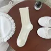 Meias de Renda Brancas para Mulheres, Meias Finas de Malha Respirável de Algodão Vazado para o Verão, Meias estilo Ballet até a panturrilha