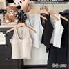 Moda Versátil Camisola de Renda Patchwork Fresca Lyocell Menina Costas Nadador Versátil Slim-Fit Top Curto
