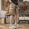 Shorts de trabalho estilo retro americano para homens, shorts casuais de verão para atividades ao ar livre, corte solto, tamanho grande, calças casuais de comprimento médio para homens