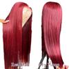Peluca de encaje frontal Amazon rojo vino para mujer cabello largo lacio esponjoso natural moda set de cabello completo suministro transfronterizo