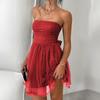 Kai Kuo Transfronterizo Primavera y Verano 2025 Estilo Europeo y Americano de Alta Gama Sensual Estilo Socialité Malla Tubo Top Falda Corta Vestido Vestido de Noche