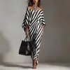 Vestido Largo Listrado Preto e Branco Transfronteiriço 2026, Mangas Morcego Off-Shoulder, Nó Lateral Torcido, Fenda, Moda Feminina de Luxo Leve