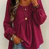 2026 Nuevo Estilo Transfronterizo Estilo Europeo y Americano Ropa para Mujer Color Sólido Cuello Redondo Manga Larga Fruncido Blusa Top Casual Versátil Corte Holgado