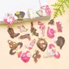 20 Estilos de Colgantes de Aleación de Esmalte Rosa/Marrón de Dibujos Animados Sombrero Vaquero Occidental, Bolsa de Dinero, Cabeza de Vaca, Botas Accesorios para Joyería DIY