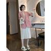 2025 Otoño Nuevo Retro Celebridad de Internet Estilo Coreano Suelto Chic Casual Traje Pequeño Británico Chaqueta Rosa A3126