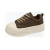 Zapatos Planos de Otoño 2026 Suela Gruesa Parte Superior de Cuero para Personas Bajas Aumentadores de Altura Versátiles Casuales Zapatos Deportivos con Cordones Blancos Mujer