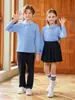 Uniforme de Clase Estilo Universitario para Niños Camiseta Polo Azul de Manga Larga Uniforme Escolar Primaria Set de Uniforme de Jardín de Infancia