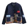 Real tiro vintage patch acolchoado cardigan engrossado casaco de algodão acolchoado feminino solto casual fivela de algodão casaco acolchoado inverno losango casaco acolchoado