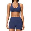 Conjunto Esportivo Novo Sem Costura Transfronteiriço para Mulheres Costas Nuas com Amarração no Pescoço Cintura Alta Controle da Barriga Conjunto de Treinamento Pilates Yoga 4535